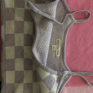 Aeropostale Purple and Cream Checkered Knit Top
